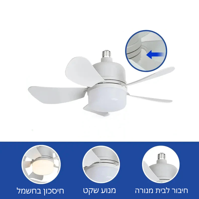 מאוורר תקרה LumaBreeze בהברגה לבית מנורה עם תאורת LED ושלט מבית לדמטיק