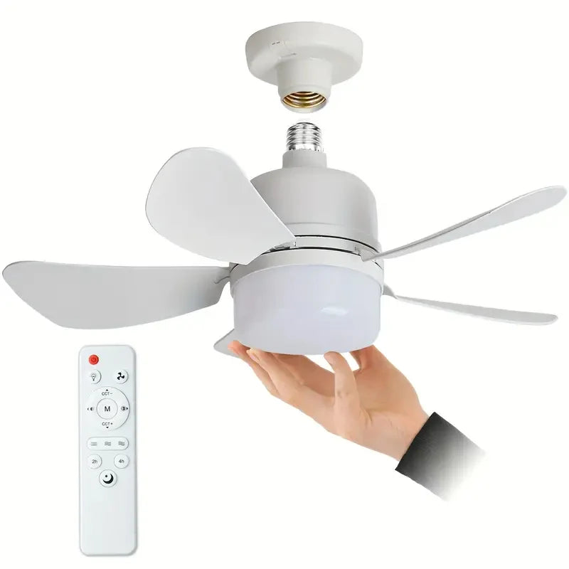 מאוורר תקרה LumaBreeze בהברגה לבית מנורה עם תאורת LED ושלט מבית לדמטיק
